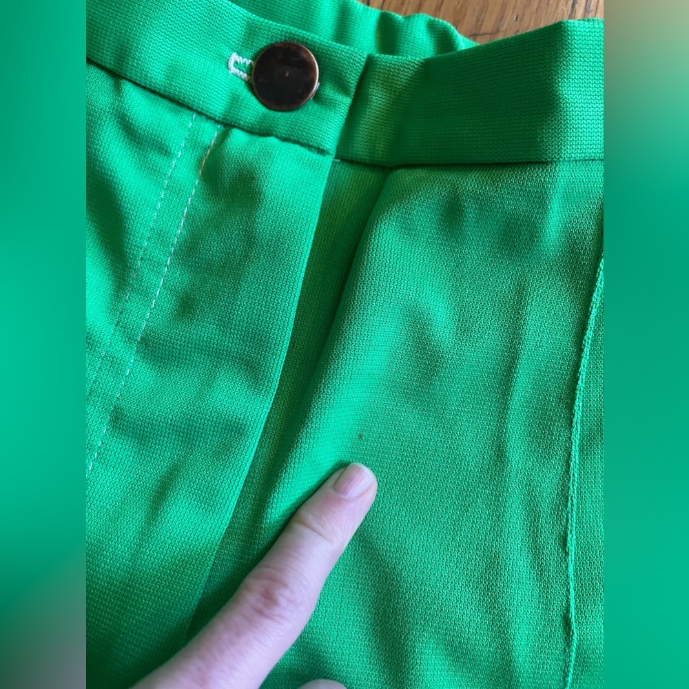 70s Vintage Lime Green High Waisted Double Knit Poly Pants - Picture 6 of 6